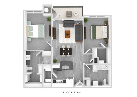 Floor plan for 2 beds, 2 baths, 917 sqft